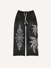 Eye&Wing&Graphic Print Elastic Waist Pants