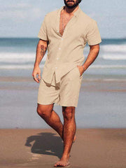 Solid Color Elastic Waist Two-Piece Set