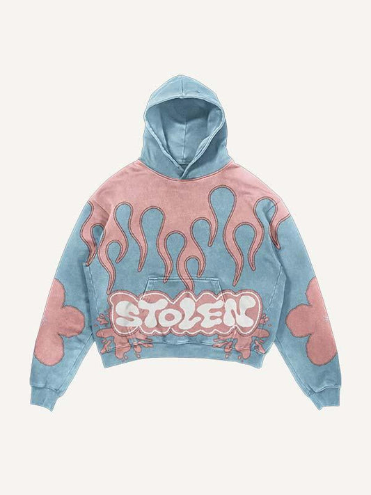 Colorblock Graphic Faux Decal Print Slant Pockets Hoodie