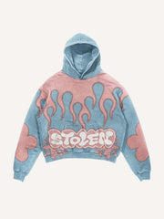 Colorblock Graphic Faux Decal Print Slant Pockets Hoodie