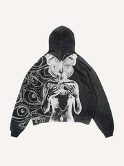 Figure&Eye&Butterfly Print Slant Pockets Hoodie