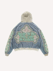 Colorblock Cross&Letter Faux Decal Print Slant Pockets Hoodie