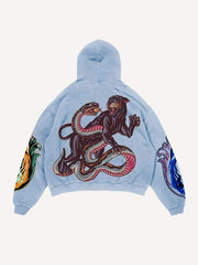 Tiger&Letter Graphic Print Slant Pockets Hoodie