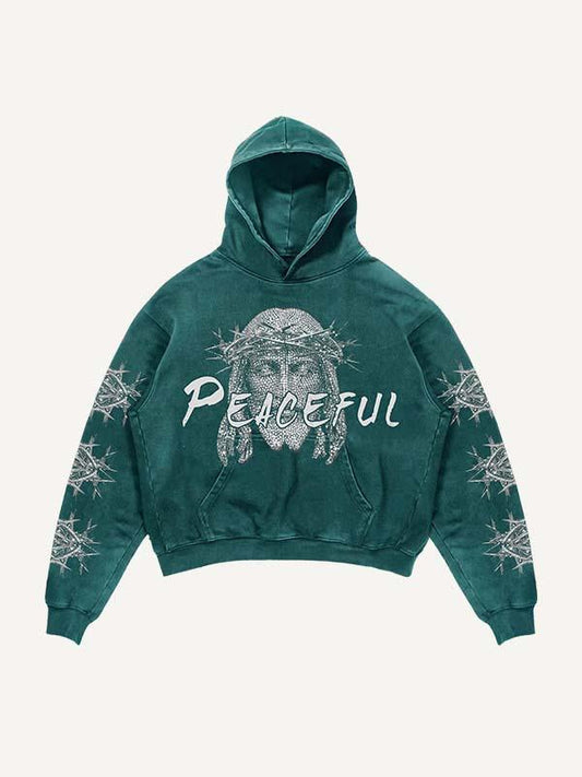 Jesus Pigeon Letter Faux Rhinestones Print Slant Pockets Hoodie