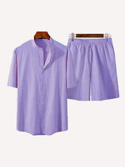 Solid Color Elastic Waist Two-Piece Set