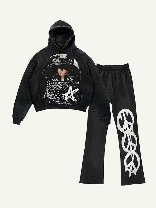 Figure Graphic Print Elastic Waist Two-Piece Set