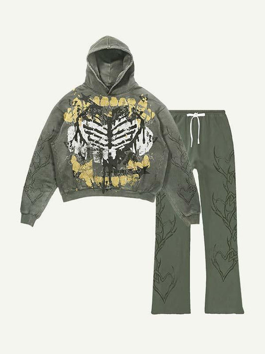 Heart&Skeleton&Letter Graphic Print Elastic Waist Two-Piece Set