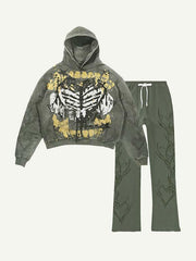 Heart&Skeleton&Letter Graphic Print Elastic Waist Two-Piece Set