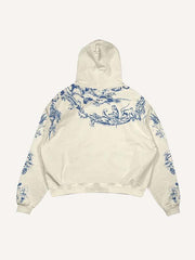 Figure&Graphic&Animal Print Slant Pockets Hoodie
