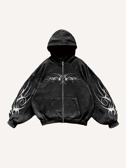 Graphic Zip Up Hooded Coat