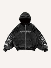 Graphic Zip Up Hooded Coat