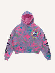 Skull&Mushroom&Eye&Letter Print Slant Pockets Hoodie
