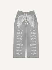 Wing&Letter Faux Decal Print Elastic Waist Pants