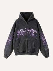 Letter Graphic Zip Up Slant Pockets Hooded Coat