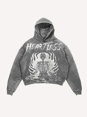 Heartless Skeleton Print Slant Pockets Hoodie