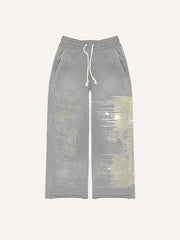 Skull&Letter&Graphic Faux Decal Print Elastic Waist Pants