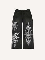 Eye&Wing&Graphic Print Elastic Waist Pants