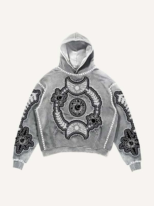 Sun&Moon&Star&Eye Graphic Faux Decal Print Slant Pockets Hoodie