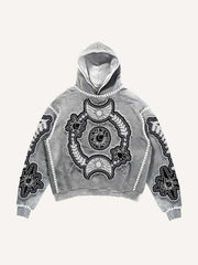 Sun&Moon&Star&Eye Graphic Faux Decal Print Slant Pockets Hoodie