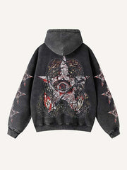 Skeleton Palm&Eyeball&Letter Graphic Zip Up Slant Pockets Hooded Coat