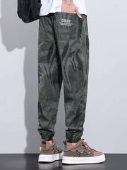 Camo&Letter Print Drawstring Waist Cargo Sweatpants