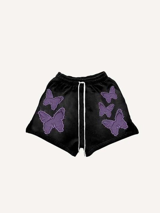 Butterfly Faux Decal Print Drawstring Waist Shorts