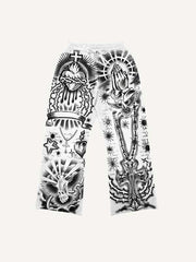 Pray&Heart&Cross Graphic All Over Print Elastic Waist Pants