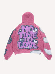 No Time To Love&Heart Faux Decal Print Slant Pockets Hoodie