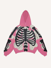 Colorblock Skeleton Faux Decal Print Slant Pockets Hoodie