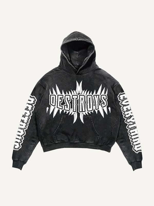 Animal&Letter Print Slant Pockets Hoodie