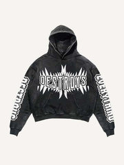 Animal&Letter Print Slant Pockets Hoodie