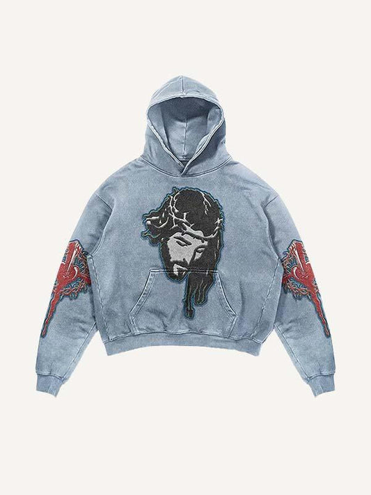 Jesus&Cross&Heart Faux Decal Print Slant Pockets Hoodie