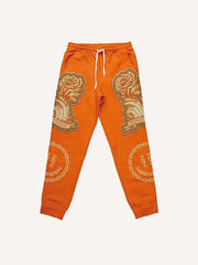 Floral&Palm Graphic Faux Decal Print Elastic Waist Pants