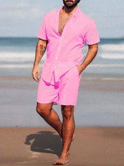 Solid Color Elastic Waist Two-Piece Set