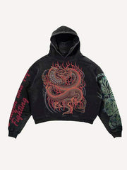 Dragon Tiger Skull Letter Print Slant Pockets Hoodie