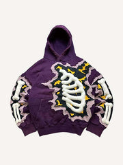 Skeleton Faux Decal Print Slant Pockets Hoodie