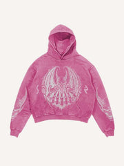 Demon&Wing&Letter Faux Decal Print Slant Pockets Hoodie