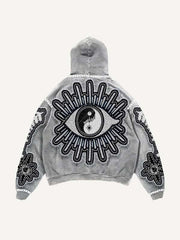 Sun&Moon&Star&Eye Graphic Faux Decal Print Slant Pockets Hoodie