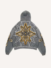 Letter Graphic Faux Decal Print Slant Pockets Hoodie