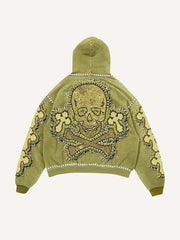 Cross&Skull Faux Decal Print Slant Pockets Hoodie