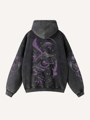 Angel&Skeleton Print Zip Up Hooded Coat