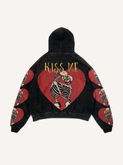 Skeleton Fall In Love Print Slant Pockets Hoodie