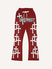 Cross&Letter Elastic Waist Pants