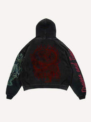 Dragon Tiger Skull Letter Print Slant Pockets Hoodie