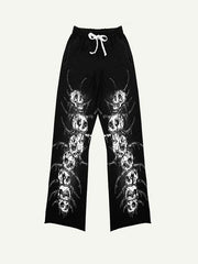 Skull Print Elastic Waist Pants