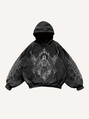 Angel Figure&Wing Graphic Print Slant Pockets Hoodie