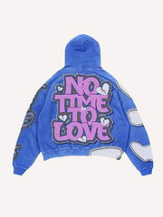 No Time To Love&Heart Faux Decal Print Slant Pockets Hoodie