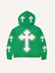 Cross&Graphic Print Zip Up Hooded Coat