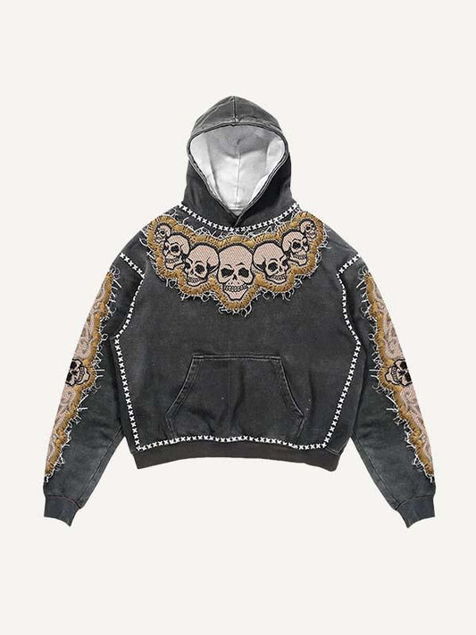 Skull&Star Faux Decal Print Slant Pockets Hoodie