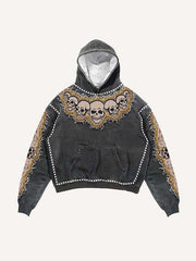 Skull&Star Faux Decal Print Slant Pockets Hoodie